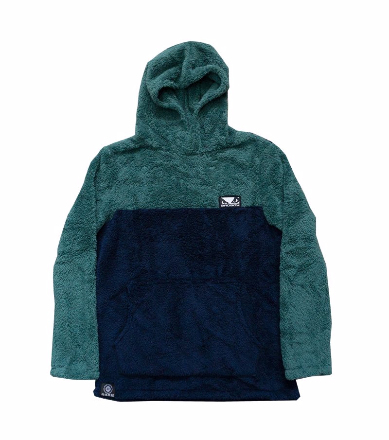 BAD BOY Sherpa Fleece Hoodie-Navy/green